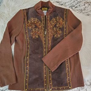 Bob Mackie small brown leather embroidered jacket